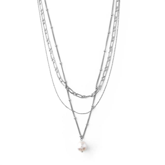 Orelia London Jewellery Pearl Chain 3 Row Silver Necklace